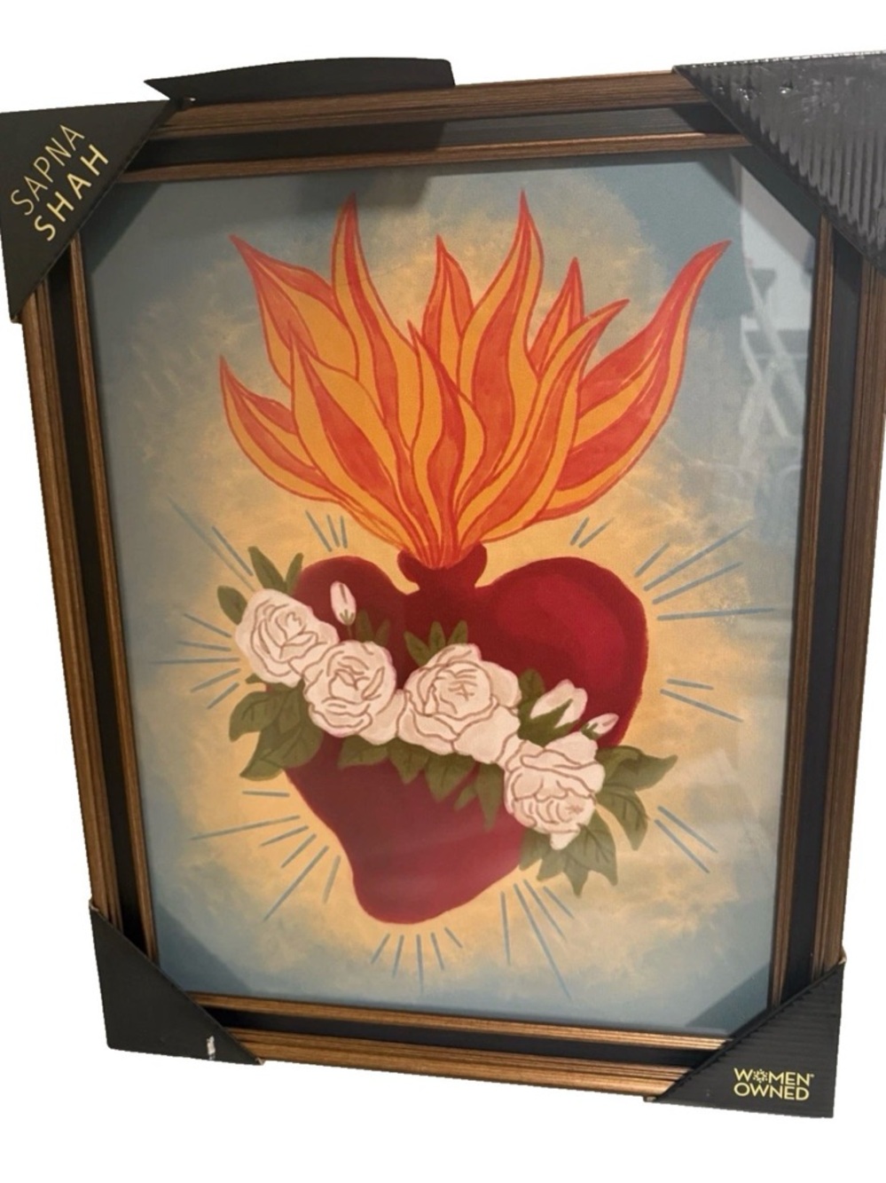 Framed Heart Floral Canvas Art in Red and Yellow